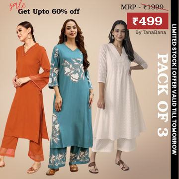 Pack of 3 Kurti Palazzo sets|soft, breathable & ideal for all-day wear | KP-17