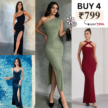 Pack of 4 Trendy Bodycon Styles | Women’s Fashion Dress Set | BS-01