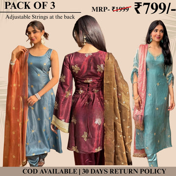 Embrace Elegance with Our 3-Piece Adjustable Kurti, Pant & Dupatta Set | PACK OF 3 | AK-01