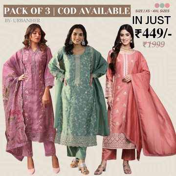 Pack of 3 | Elegant Silk Suit Set for Women | Festive & Party Wear | SS-01