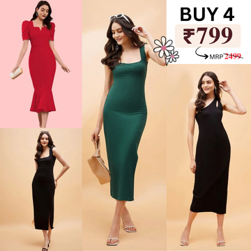 Pack of 4 Trendy Bodycon Styles | Women’s Fashion Dress Set | BS-06