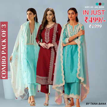 Celebrate Tradition with Our 3 Combo Festive Kurta Sets + Dupatta | FK-07