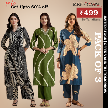 Pack of 3 Kurti Palazzo sets|soft, breathable & ideal for all-day wear | KP-08