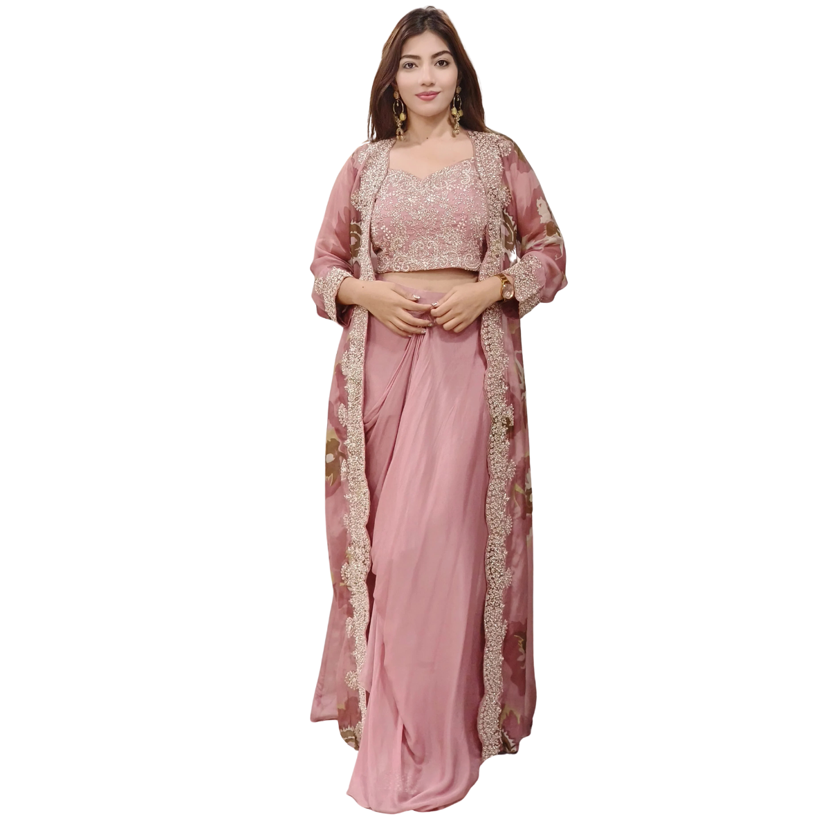Elegant Indo-Western 3-Piece Combo | Jacket, Shrug, or Dupatta | IW-12