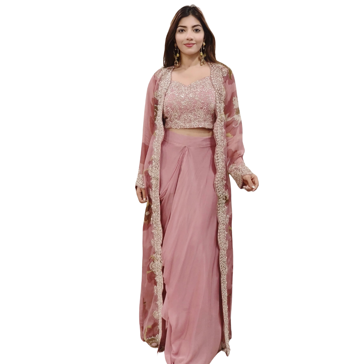 Elegant Indo-Western 3-Piece Combo | Jacket, Shrug, or Dupatta | IW-12