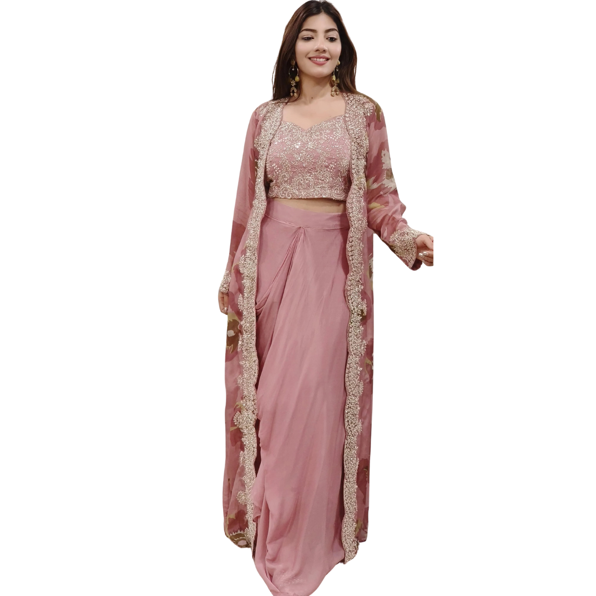 Elegant Indo-Western 3-Piece Combo | Jacket, Shrug, or Dupatta | IW-12