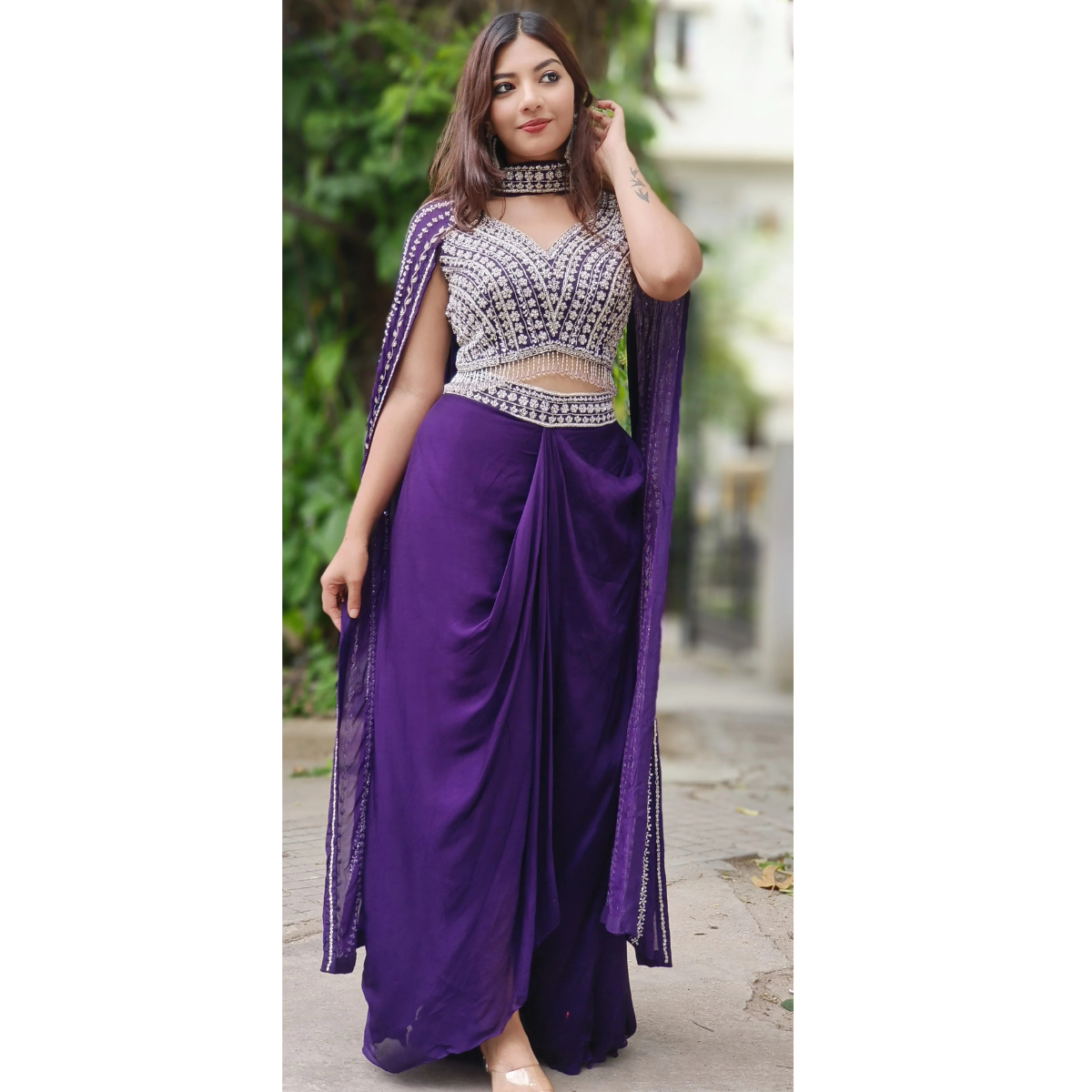 Elegant Indo-Western 3-Piece Combo | Jacket, Shrug, or Dupatta | IW-12