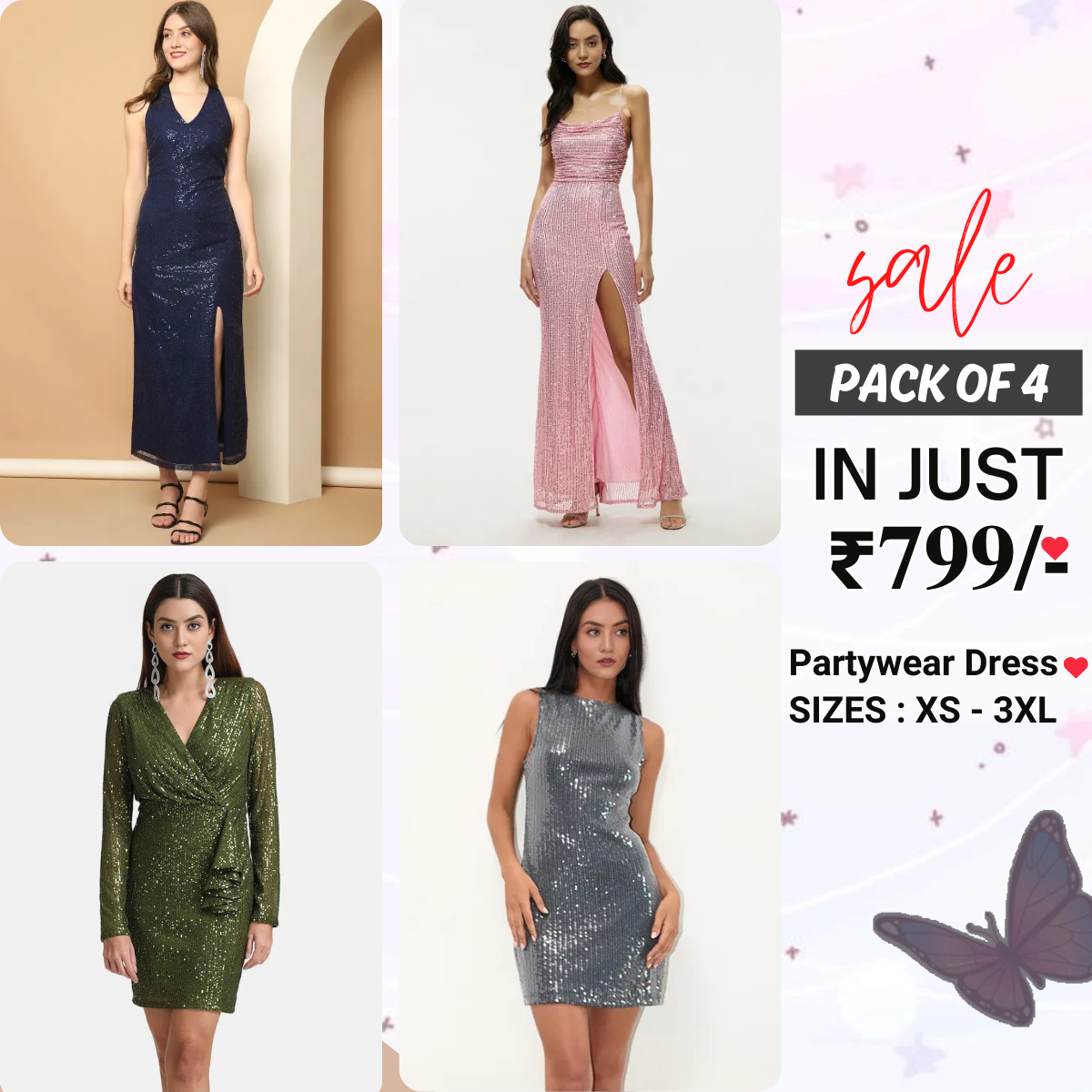 4-Piece Women’s Party Dress Combo Glam Up Every Occasion | PD-10