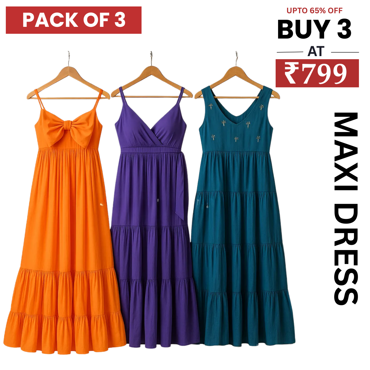 Women’s 3 Combo Maxi Dress Collection – Soft Wear Comfort & Style | MD-04