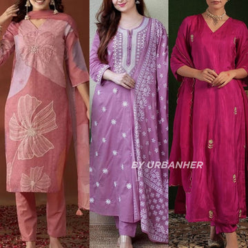 Elegant 3-Piece Women Kurti Set with Dupatta Combo Pack – Stylish, Comfortable & Versatile Ethnic Wear | KS-10