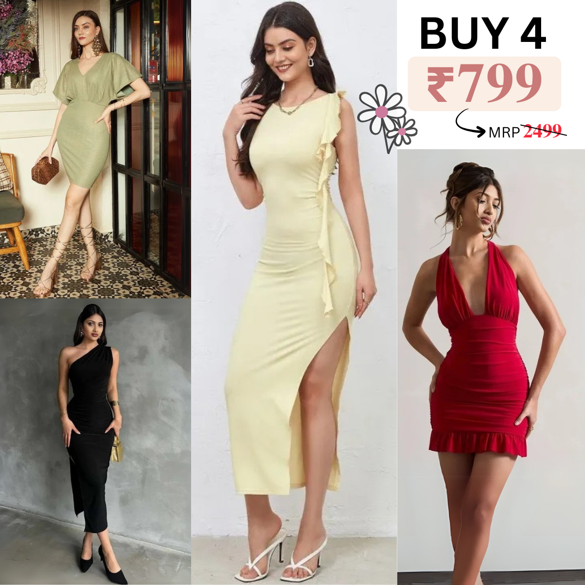 Pack of 4 Trendy Bodycon Styles | Women’s Fashion Dress Set | BS-10