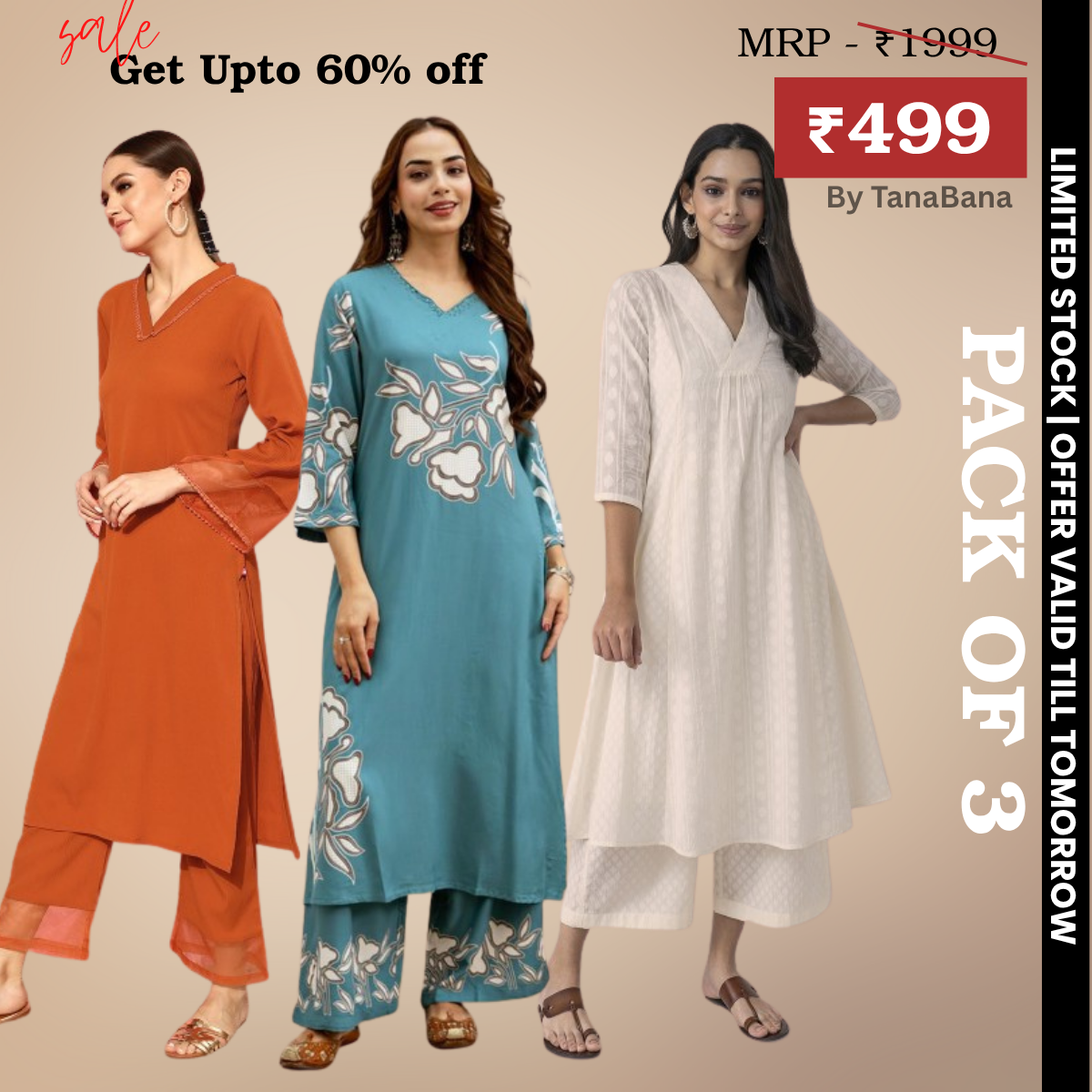 Pack of 3 Kurti Palazzo sets|soft, breathable & ideal for all-day wear | KP-17