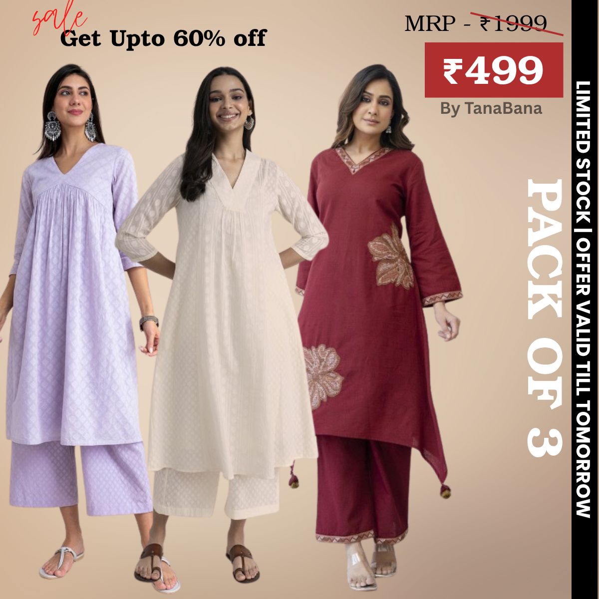 Pack of 3 Kurti Palazzo sets|soft, breathable & ideal for all-day wear | KP-16