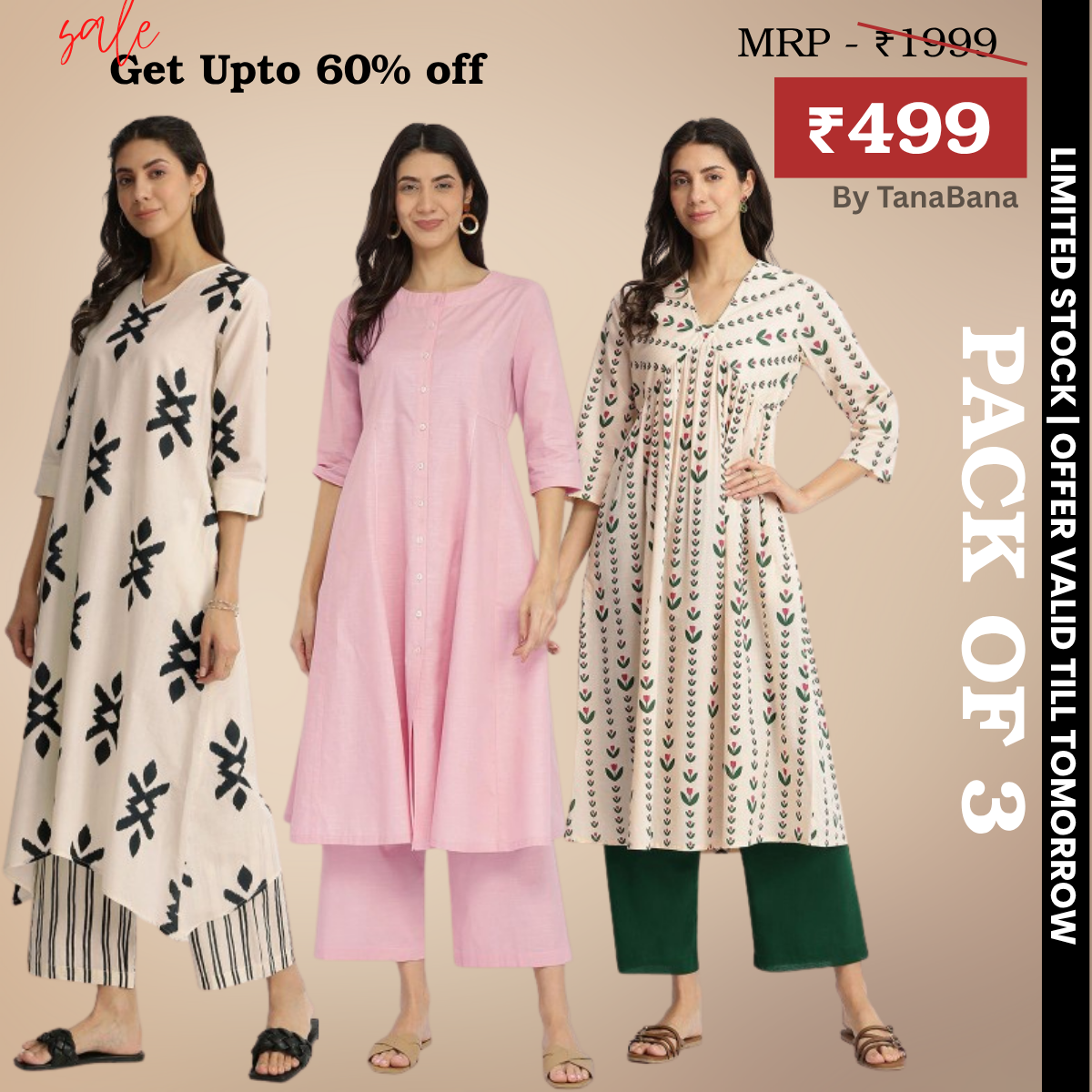 Pack of 3 Kurti Palazzo sets|soft, breathable & ideal for all-day wear | KP-15