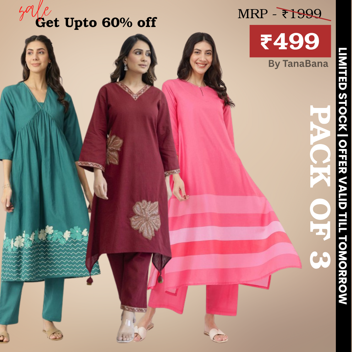 Pack of 3 Kurti Palazzo sets|soft, breathable & ideal for all-day wear | KP-14