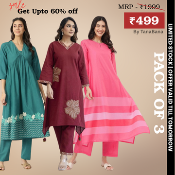 Pack of 3 Kurti Palazzo sets|soft, breathable & ideal for all-day wear | KP-14