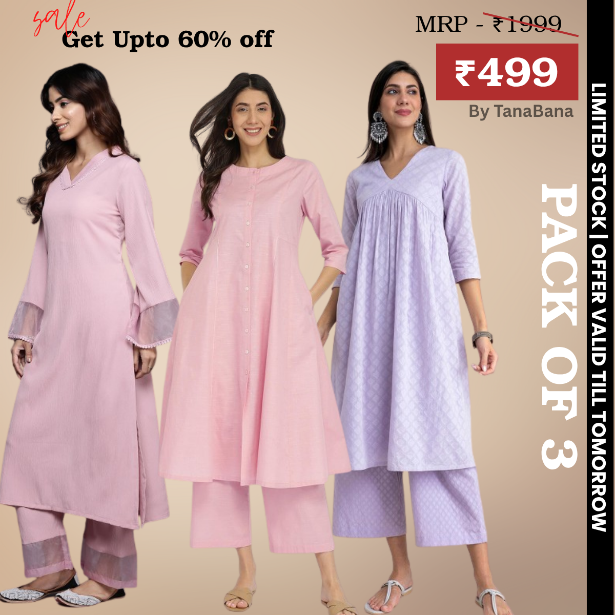 Pack of 3 Kurti Palazzo sets|soft, breathable & ideal for all-day wear | KP-12