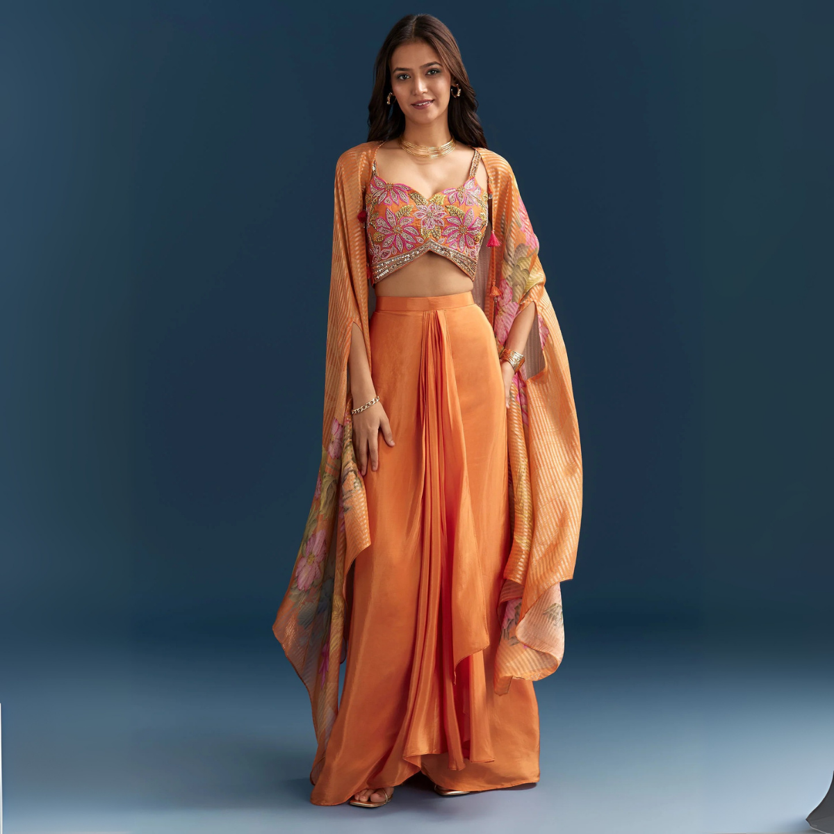 Elegant Indo-Western 3-Piece Combo | Jacket, Shrug, or Dupatta | IW-08