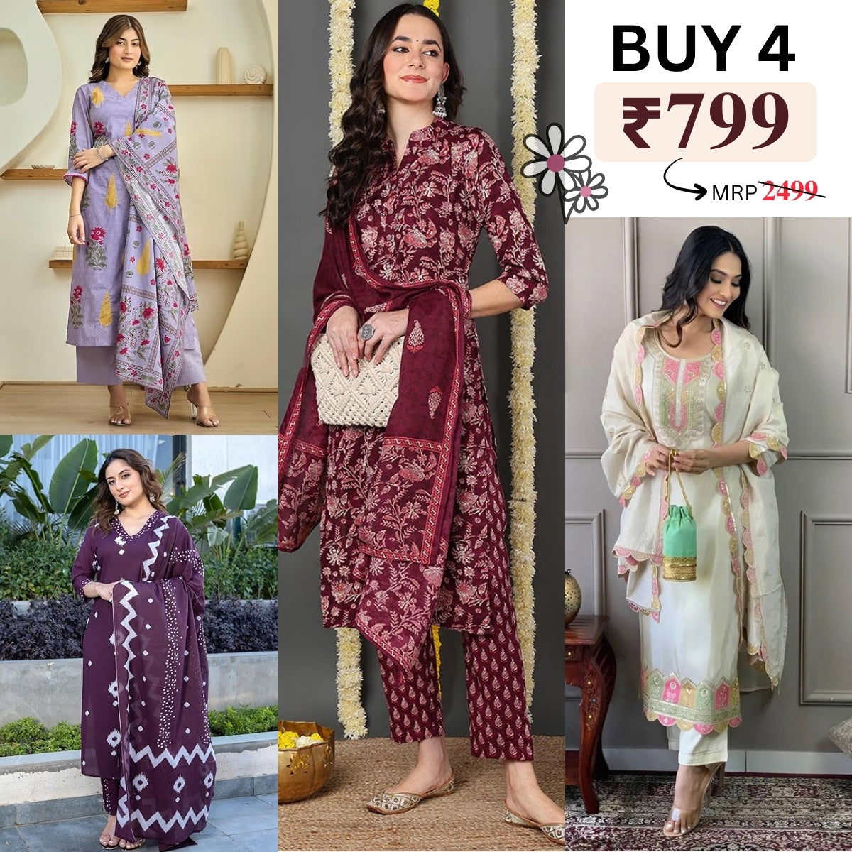 Pack of 4 Cotton Kurtis – Perfect for Every Occasion, Stylish and Comfortable! | COK-01