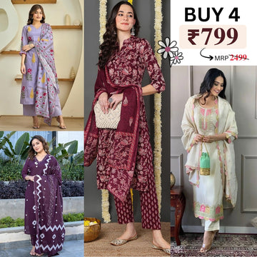 Pack of 4 Cotton Kurtis – Perfect for Every Occasion, Stylish and Comfortable! | COK-01