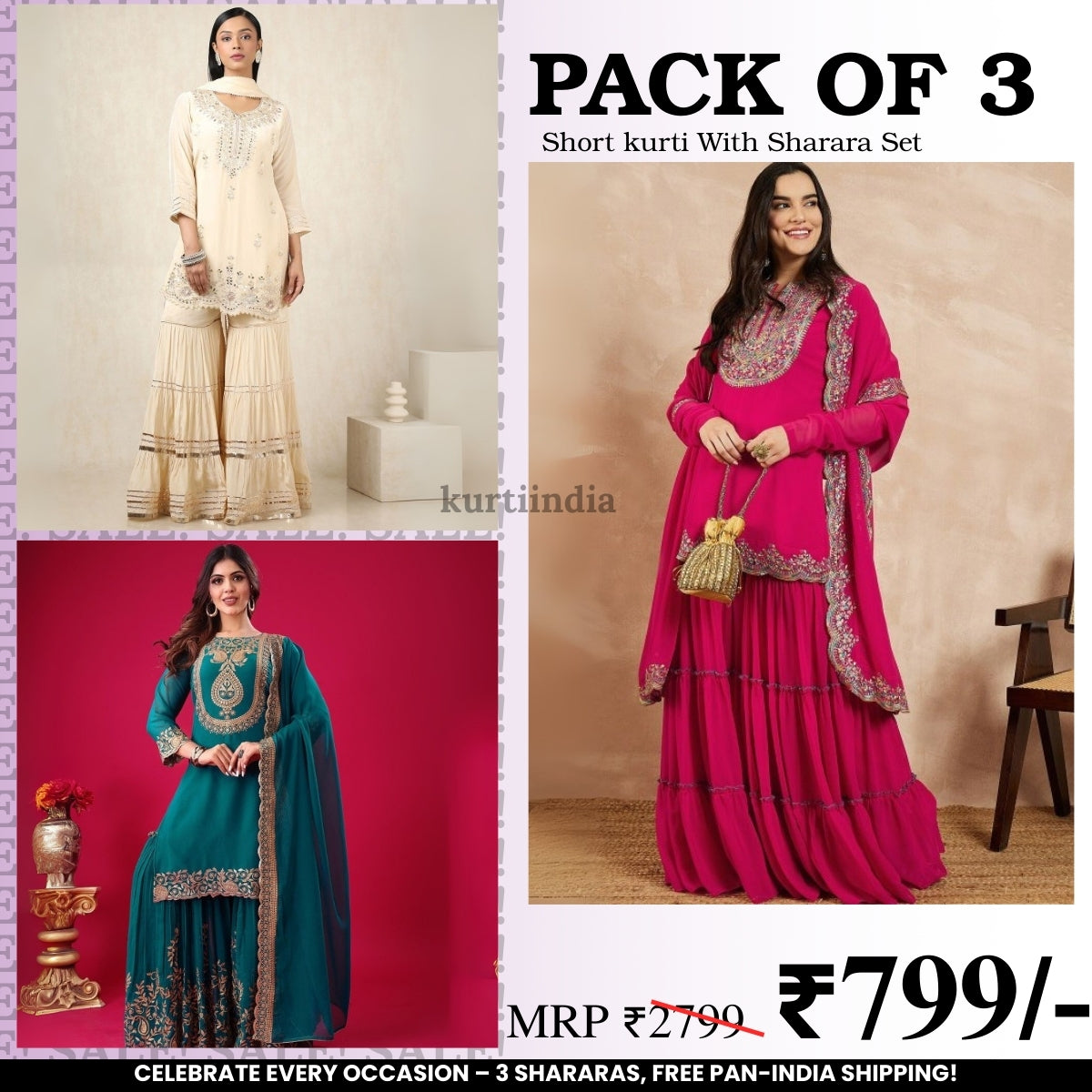 3-Piece Cotton Sharara Set with Dupatta for Women – Soft, Comfortable & Stylish Combo Pack | SD-12