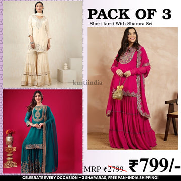3-Piece Cotton Sharara Set with Dupatta for Women – Soft, Comfortable & Stylish Combo Pack | SD-12
