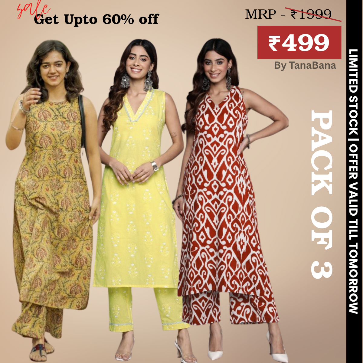 Pack of 3 Kurti Palazzo sets|soft, breathable & ideal for all-day wear | KP-07