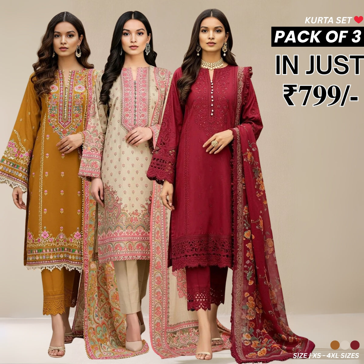 Designer Women’s 3 Piece Kurta Set for Casual & Festive Wear | FW-01