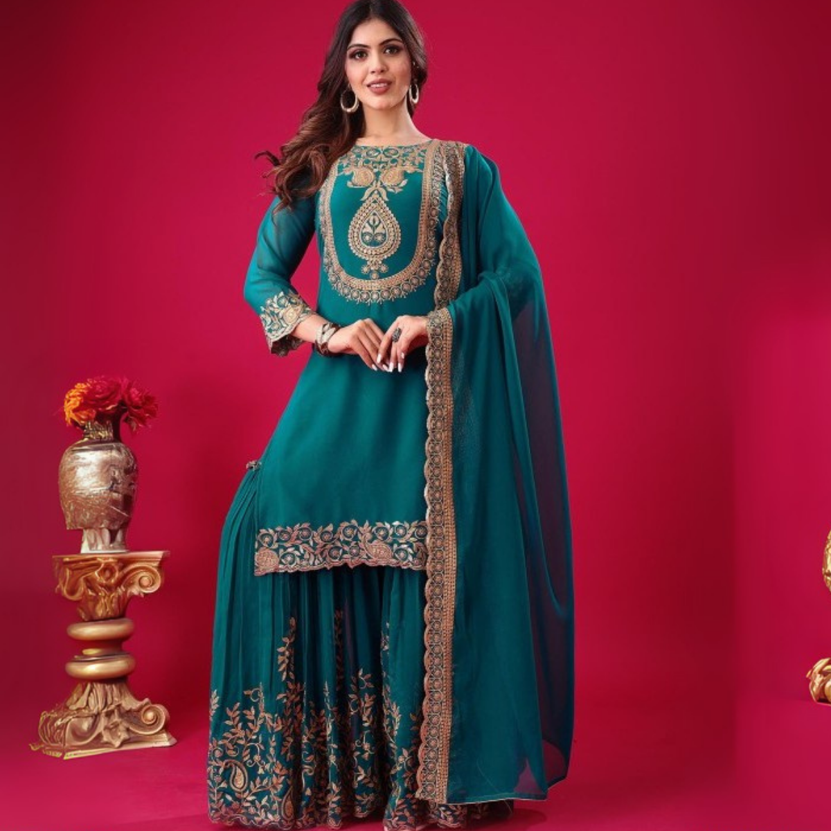3-Piece Cotton Sharara Set with Dupatta for Women – Soft, Comfortable & Stylish Combo Pack | SD-12