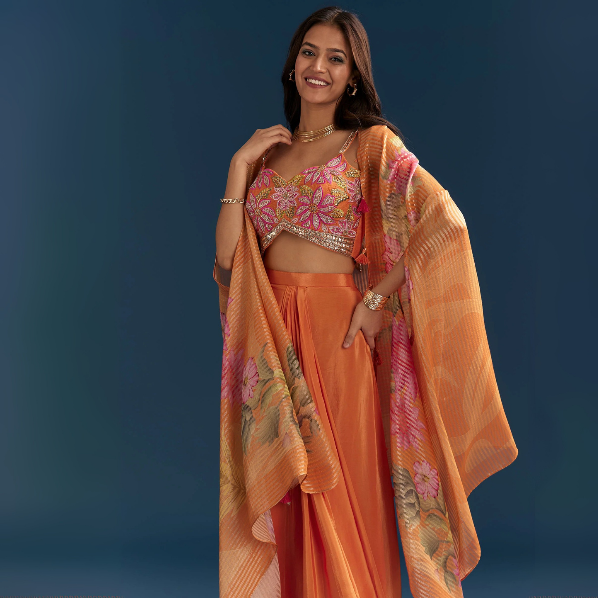 Elegant Indo-Western 3-Piece Combo | Jacket, Shrug, or Dupatta | IW-08