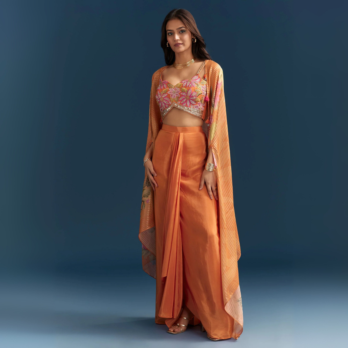Elegant Indo-Western 3-Piece Combo | Jacket, Shrug, or Dupatta | IW-08
