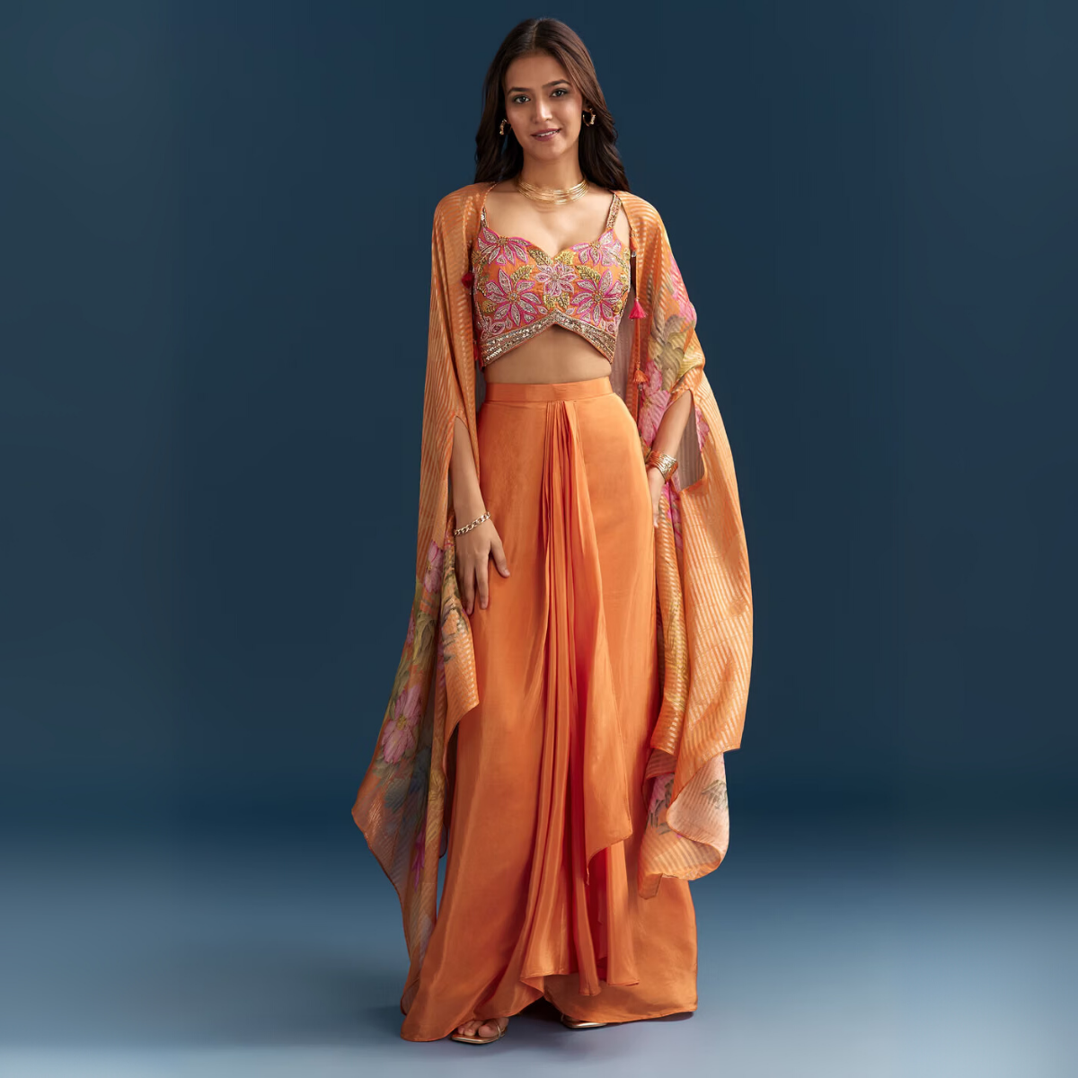 Elegant Indo-Western 3-Piece Combo | Jacket, Shrug, or Dupatta | IW-08