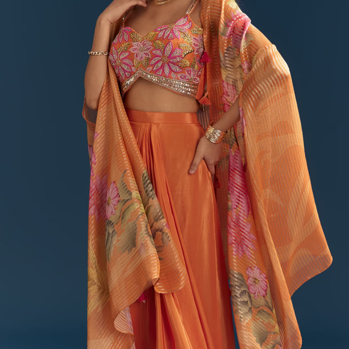 Elegant Indo-Western 3-Piece Combo | Jacket, Shrug, or Dupatta | IW-08