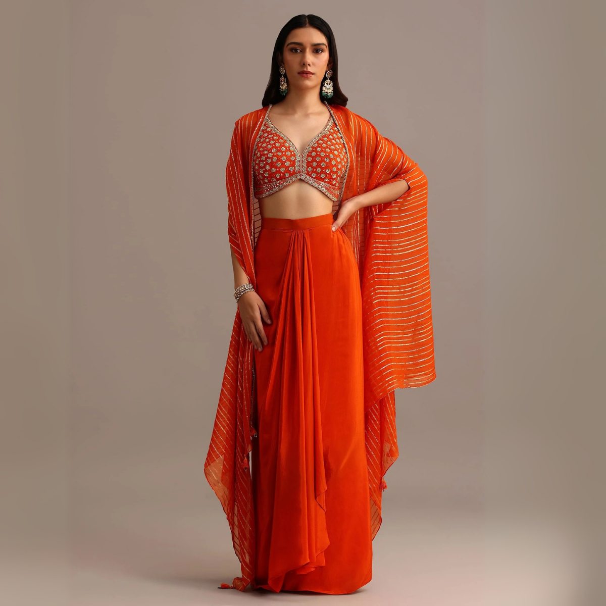 Elegant Indo-Western 3-Piece Combo | Jacket, Shrug, or Dupatta | IW-08