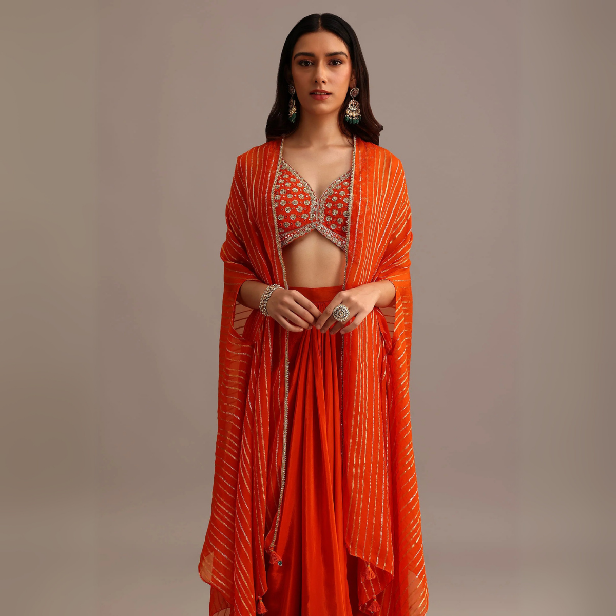 Elegant Indo-Western 3-Piece Combo | Jacket, Shrug, or Dupatta | IW-08