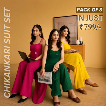 Pack of 3 |Chikankari Suit Sets with Dupatta | Traditional Ethnic Wear for Women | CSC-02
