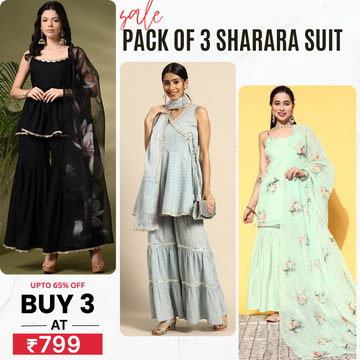 3-Piece Cotton Sharara Set with Dupatta for Women – Soft, Comfortable & Stylish Combo Pack | SD-02