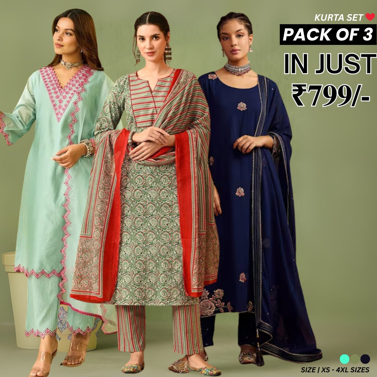 Designer Women’s 3 Piece Kurta Set for Casual & Festive Wear | FW-02