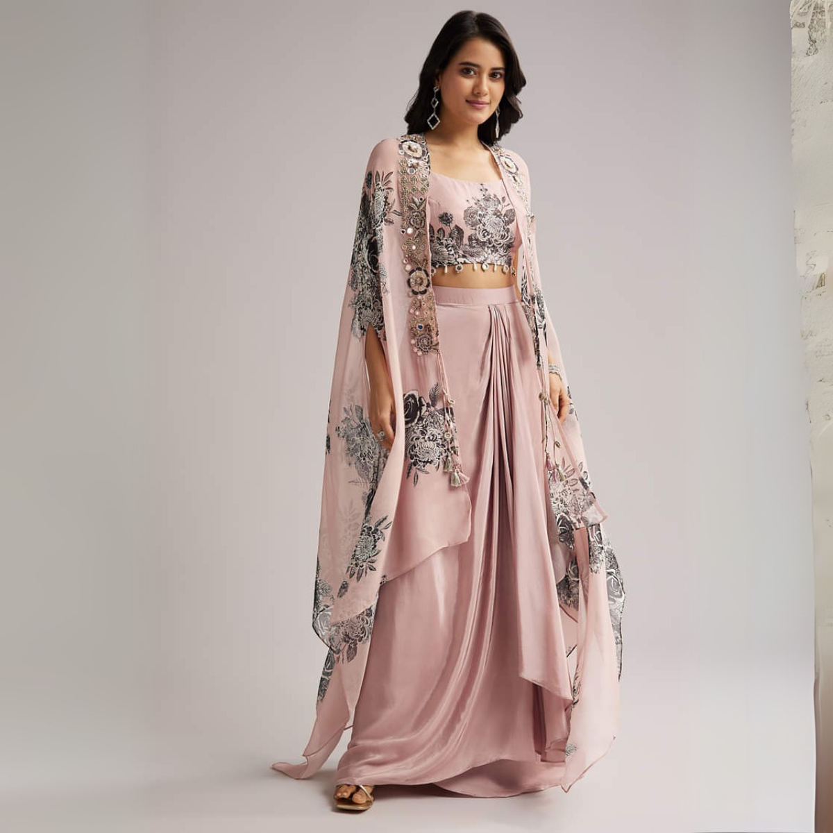 Elegant Indo-Western 3-Piece Combo | Jacket, Shrug, or Dupatta | IW-09