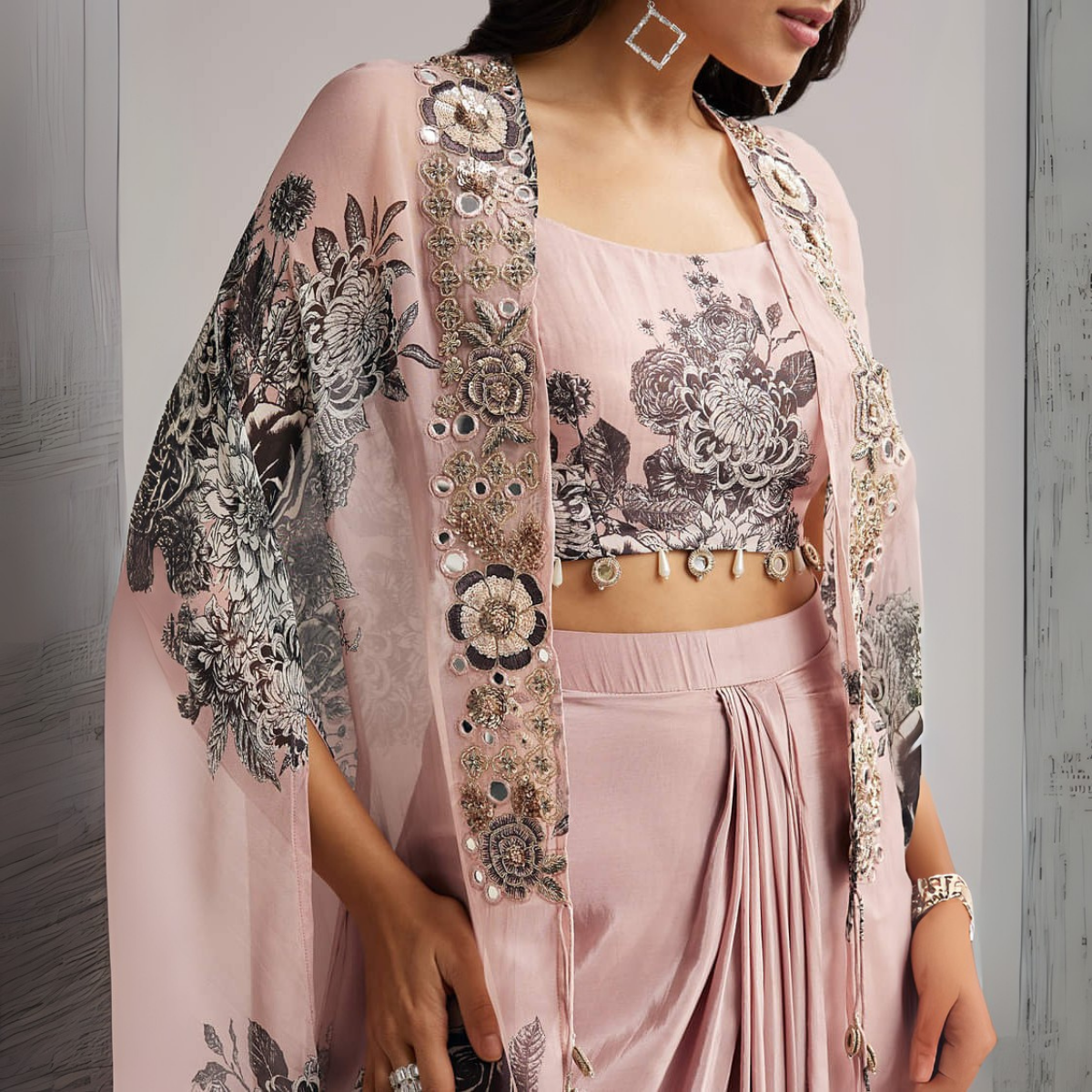 Elegant Indo-Western 3-Piece Combo | Jacket, Shrug, or Dupatta | IW-09