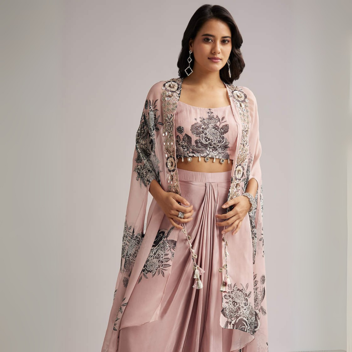 Elegant Indo-Western 3-Piece Combo | Jacket, Shrug, or Dupatta | IW-09