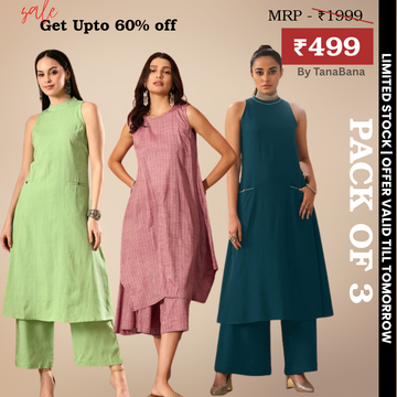 Pack of 3 Kurti Palazzo sets|soft, breathable & ideal for all-day wear | KP-05
