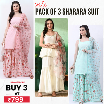 3-Piece Cotton Sharara Set with Dupatta for Women – Soft, Comfortable & Stylish Combo Pack | SD-03