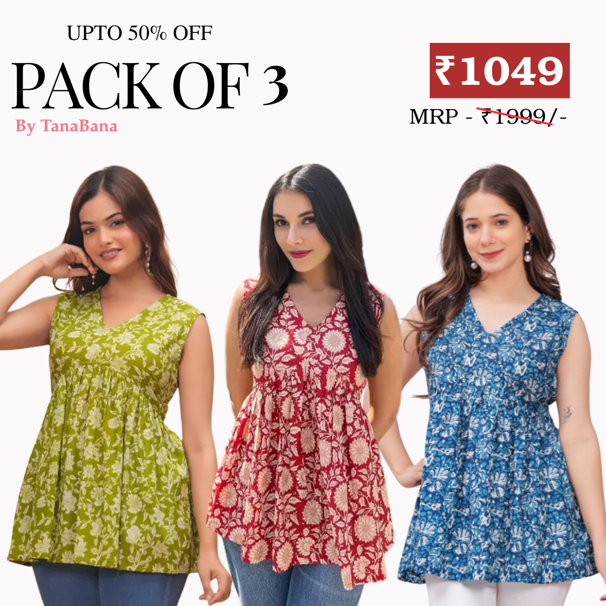 3 Floral Kurtis in one perfect combo |  soft, classic, and effortlessly stylish | SC-04
