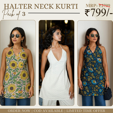 Pack of 3 | Stylish Halter Neck Kurtis for Women | Cotton Kurta Set | SKU: HSK-03
