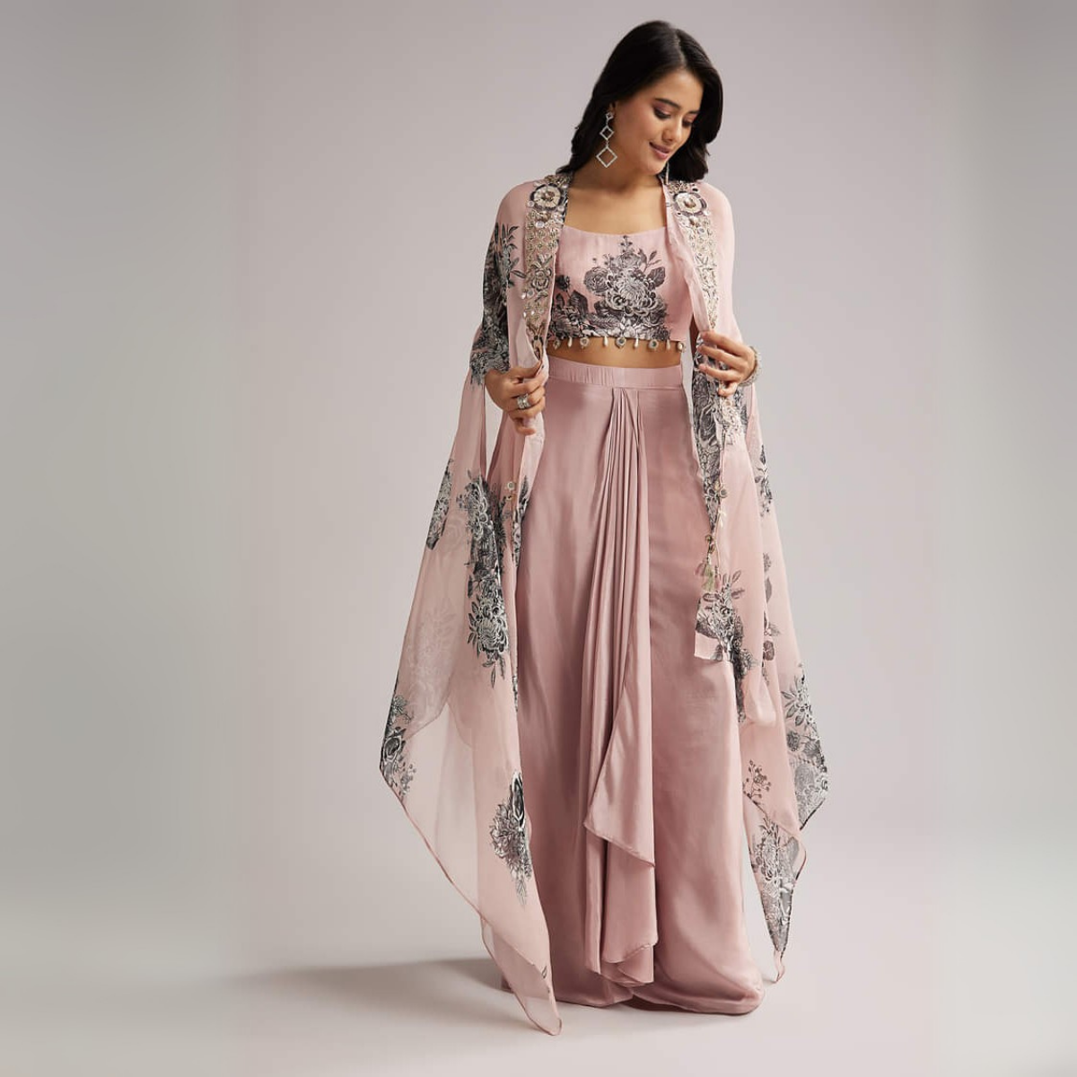 Elegant Indo-Western 3-Piece Combo | Jacket, Shrug, or Dupatta | IW-09