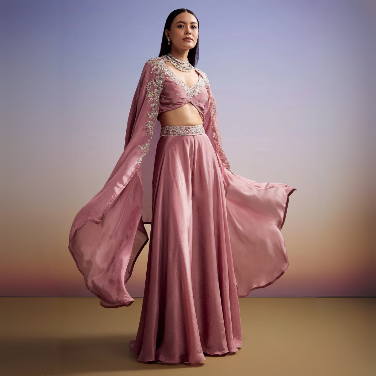 Elegant Indo-Western 3-Piece Combo | Jacket, Shrug, or Dupatta | IW-09