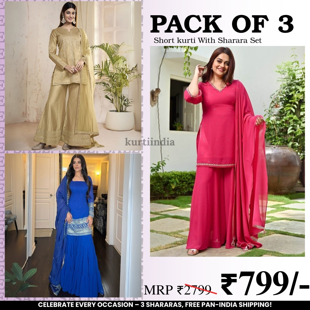 3-Piece Cotton Sharara Set with Dupatta for Women – Soft, Comfortable & Stylish Combo Pack | SD-16