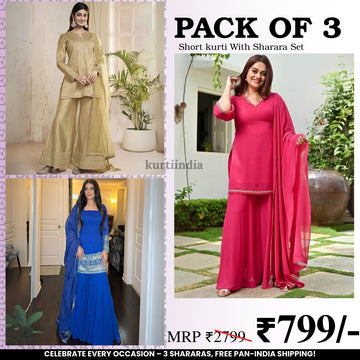 3-Piece Cotton Sharara Set with Dupatta for Women – Soft, Comfortable & Stylish Combo Pack | SD-16
