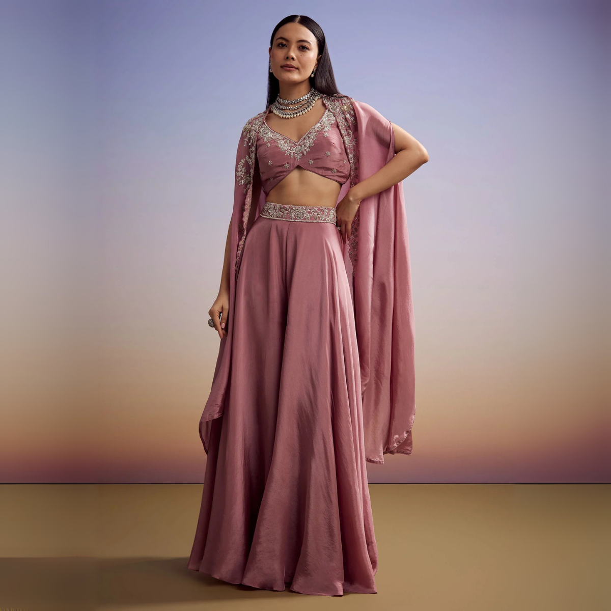 Elegant Indo-Western 3-Piece Combo | Jacket, Shrug, or Dupatta | IW-09